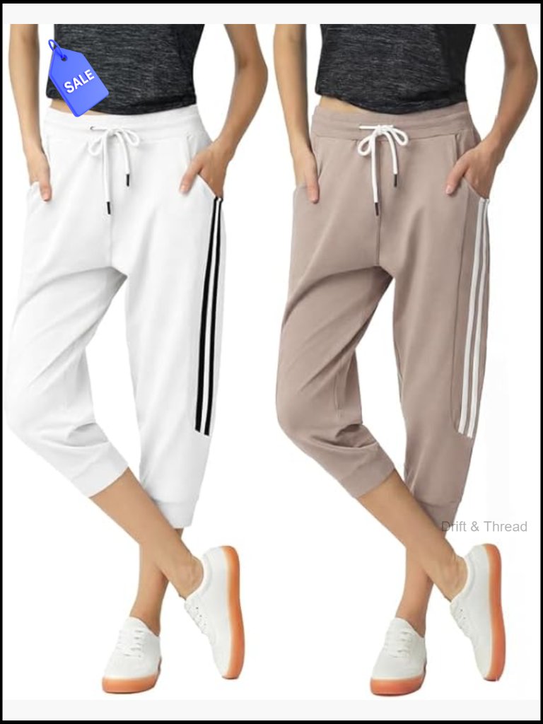 2 Pack Capri Joggers With Pockets, Cotton Sweatpants